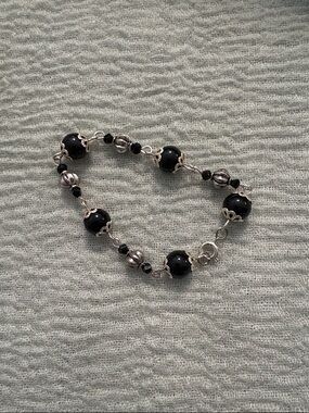 Silver-Tone Black Bead Bracelet - Women Jewelry